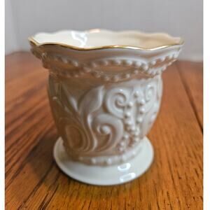Lenox Beaded Tea Light Votive Candle Holder Classic Fine Porcelain 24K gold trim